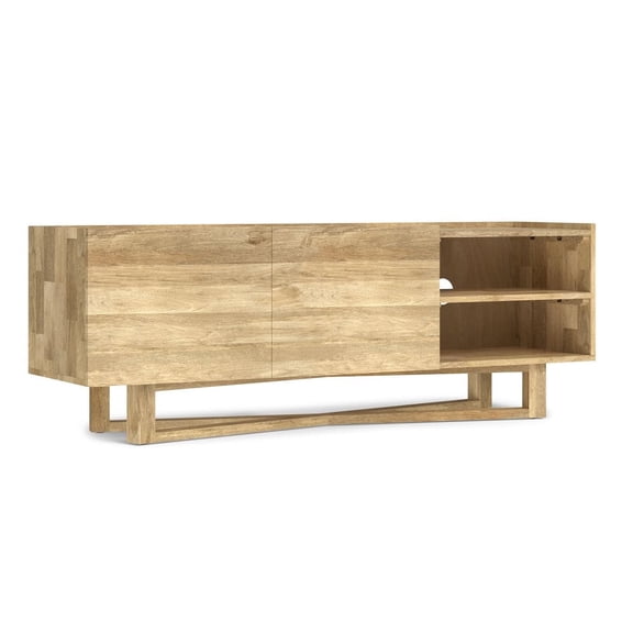 Simpli Home Harrow SOLID MANGO WOOD 60 inch Wide Contemporary Modern TV Media Stand in Natural For TVs up to 65 inches