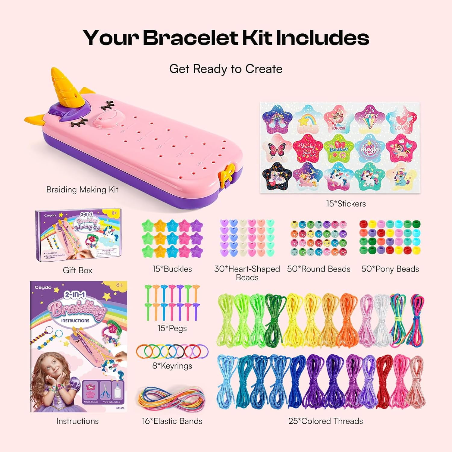 2-in-1 Unicorn Friendship Bracelet Making Kit for Girls, DIY Keychain and Bracelet