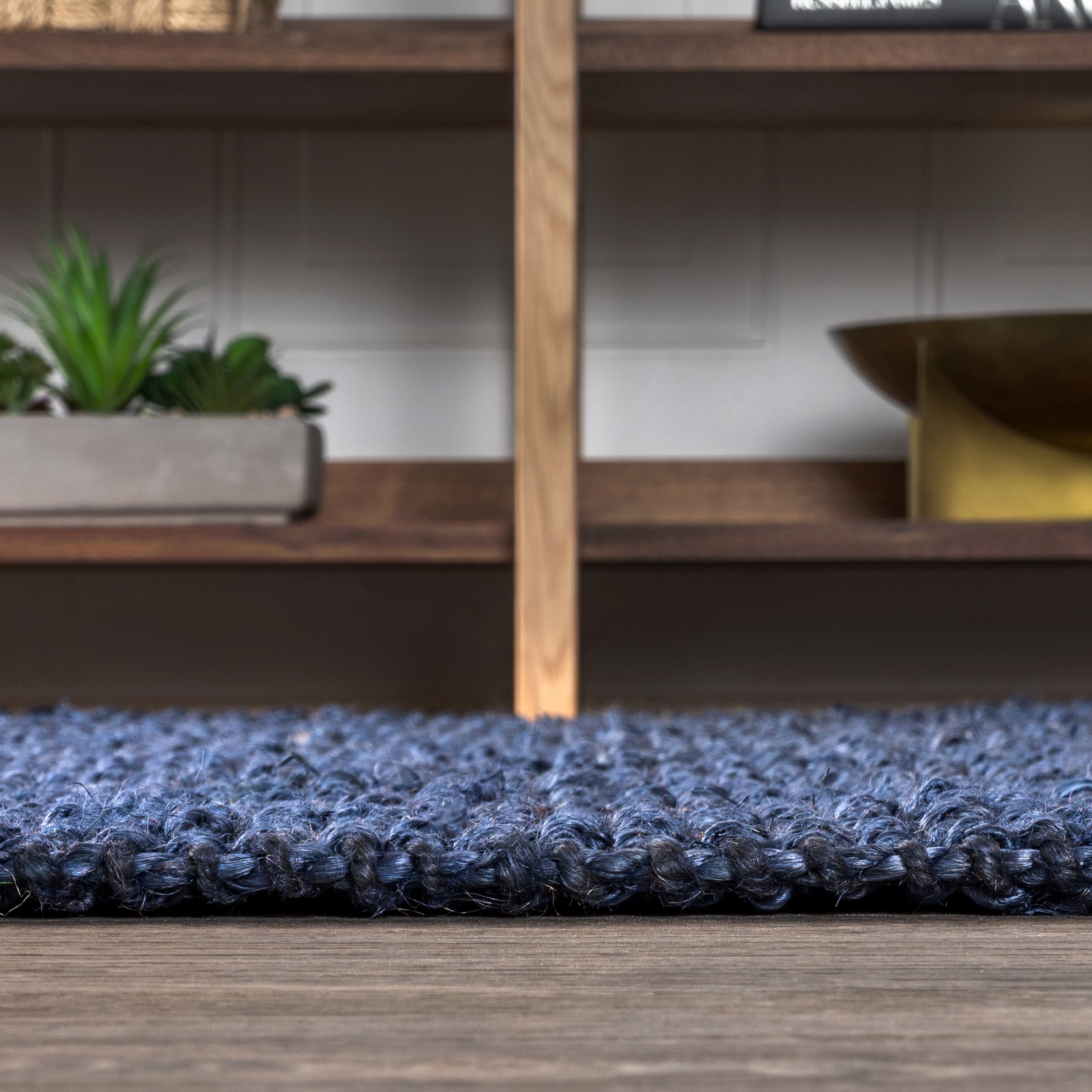 JONATHAN Y NATURAL FIBER 2 x 18 Runner Rug, Pata Hand Woven Chunky Jute - Navy, NRF102D-218