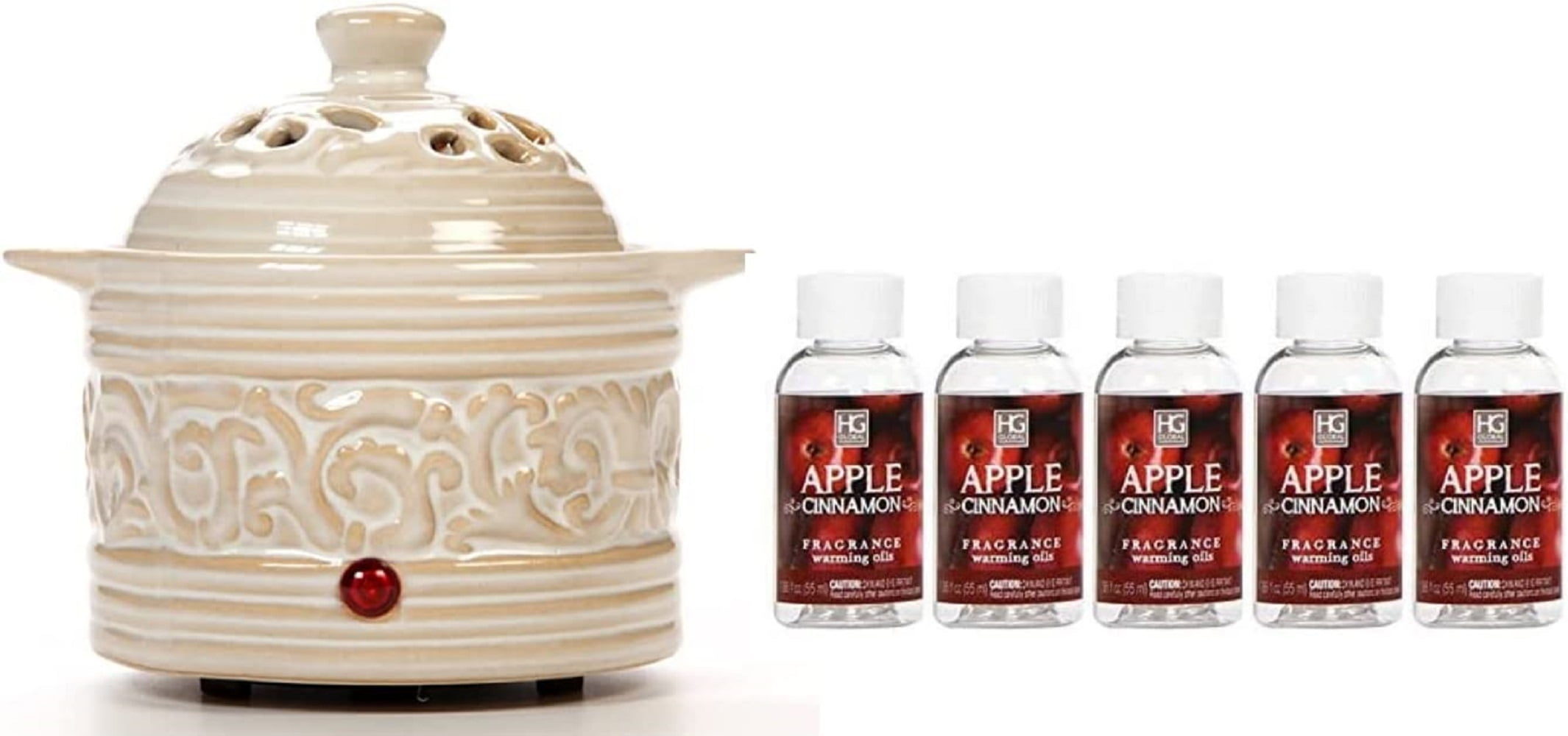 Hosley Cream Electric Potpourri Warmer & Set of 5, Apple Cinnamon
