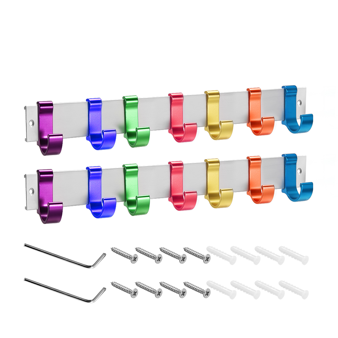 Wall Mounted Adjustable Colorful 14 Hangers Towel Hat Coat Clothes Wall