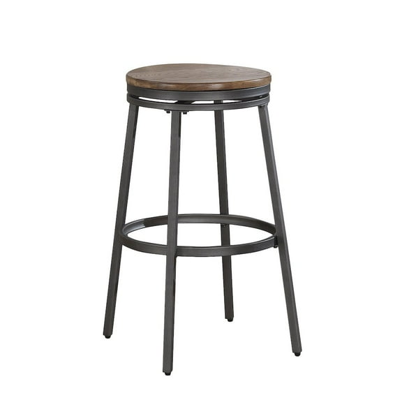 American Woodcrafters Stockton 30" Backless Metal Swivel Stool - Slate Grey - Golden Oak Seat