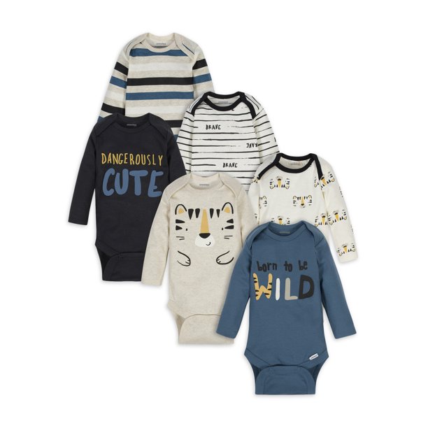 Onesies Brand Baby Boy Long Sleeve Bodysuits Set, 6Pack