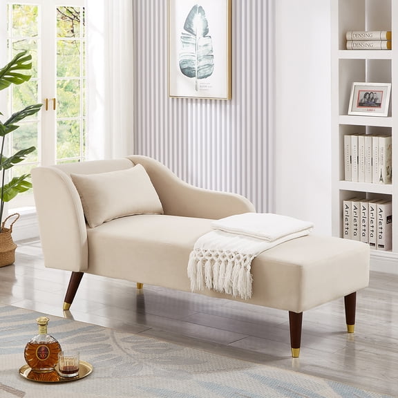 Huisuilinss Lounge Chair with Removable Pillow,Velvet Chaise Lounge Chair With Solid Wood Legs, Tilted Backrest,Serpentine Springs, High Density Foam Home Theater Seating for Living Room