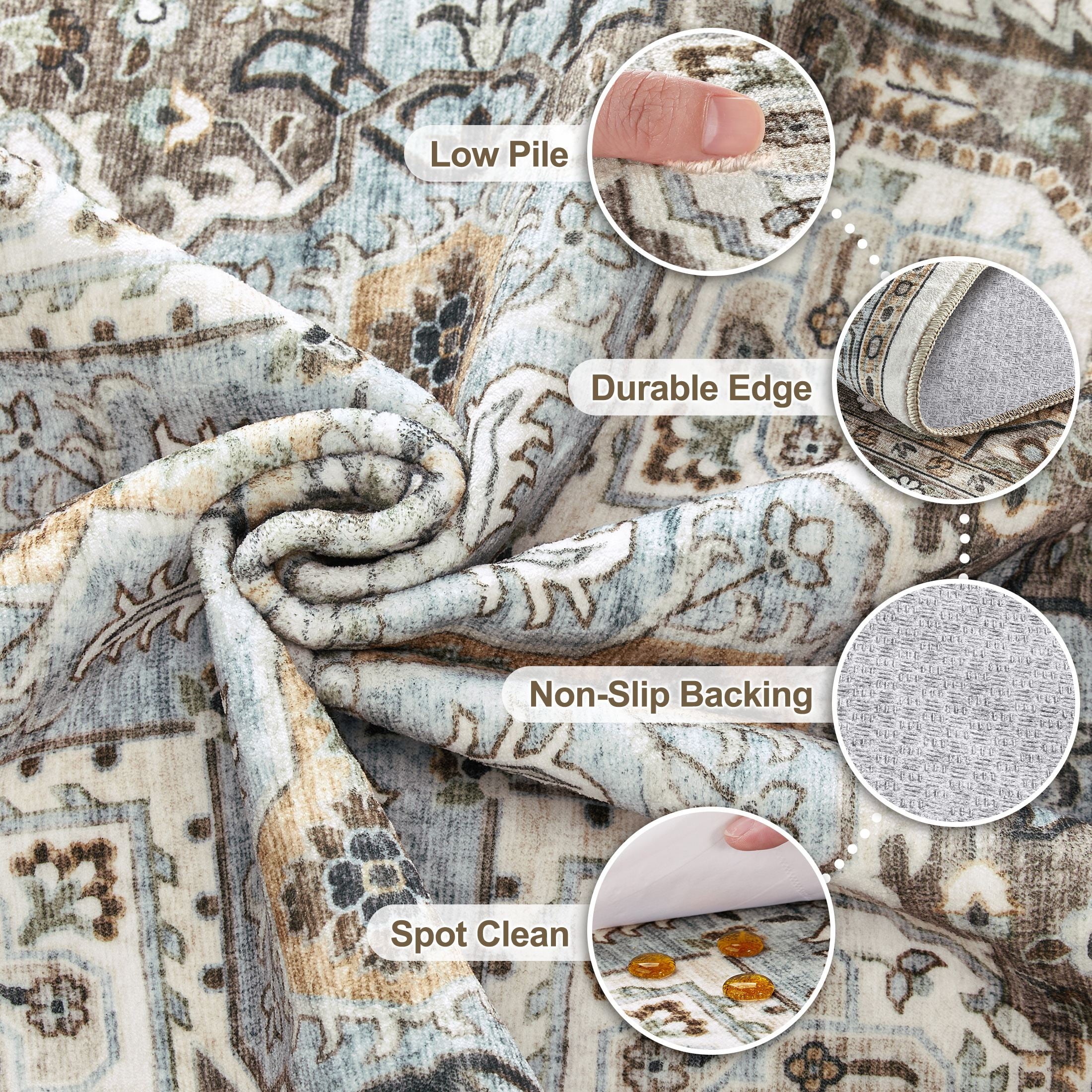 UERMEI 3'x5' Area Rugs, Non-slip Washable Vintage Throw Rugs Carpet for Entrance Entryway Bedroom Laundry Room, Low Pile Indoor Rug Floral Rug Home Decor Carpet, Blue Brown