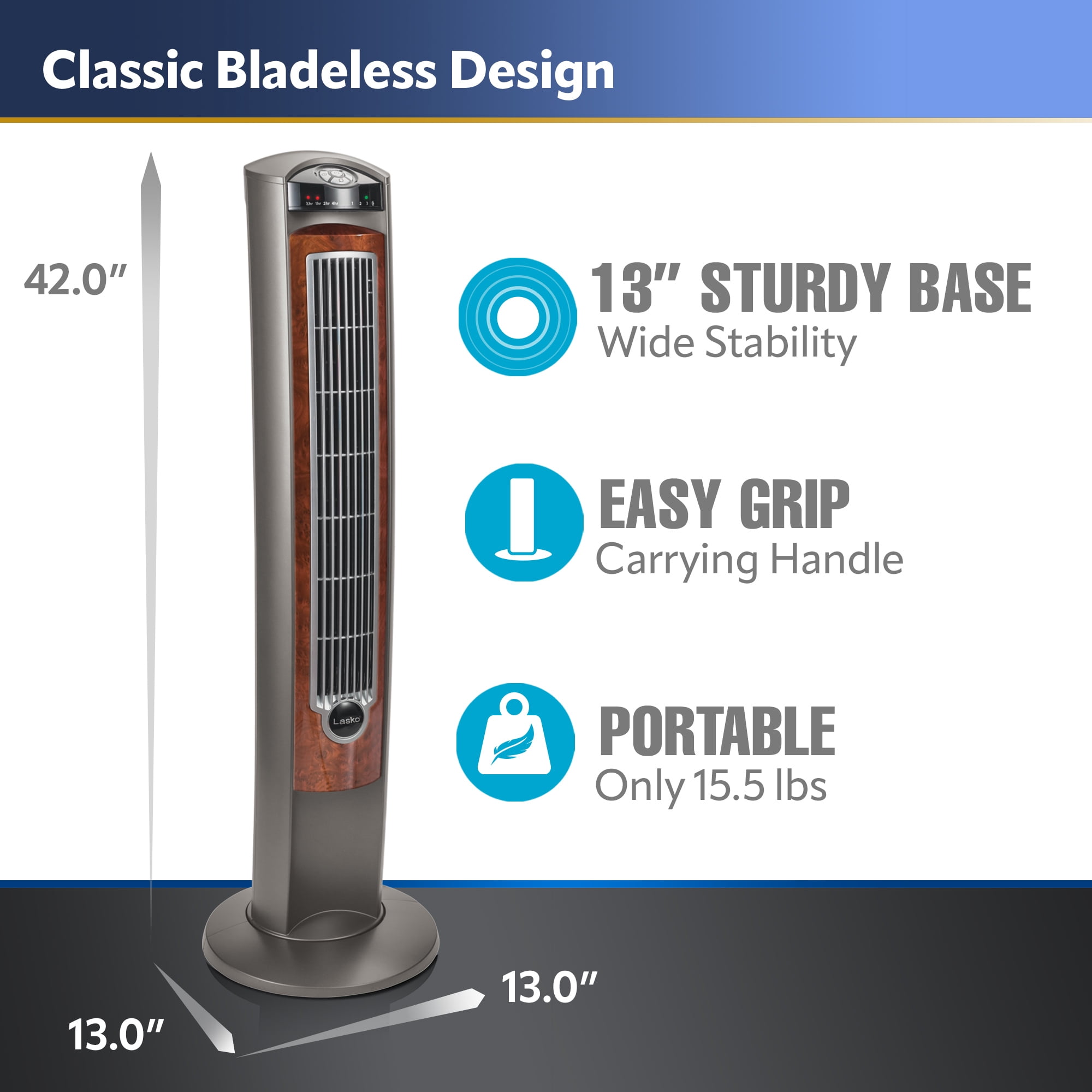 Lasko 42 Wind Curve Oscillating Tower Fan with Nighttime Setting and  Remote, T42954, Gray/Woodgrain - Walmart.com