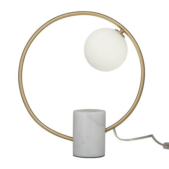 DecMode 18" Round Gold Table Lamp with White Glass Shade