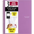 thumbnail image 1 of 123pp-Spiral Notebook + Study App, 3 Subject, Wide Ruled Paper, 8" x 10-1/2", 150 Sheets, Fights Ink Bleed, Water Resistant Cover, Amethyst Purple (38737), 1 of 4