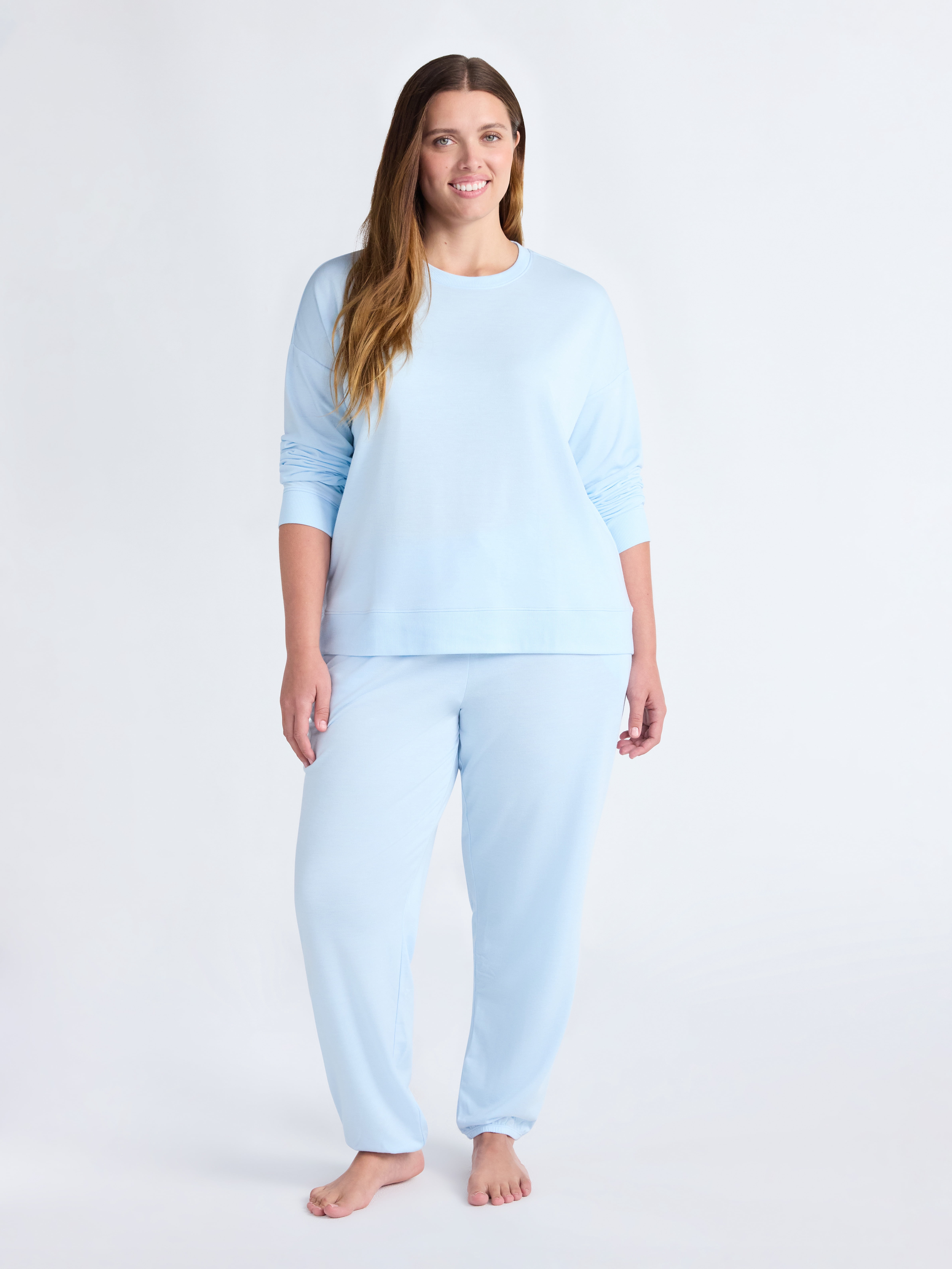 Joyspun Women’s Fleece Long Sleeve Top and Joggers Lounge Set, 2-Piece, Sizes XS-3X