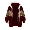 thumbnail image 6 of Winter Clearance Deals PITAUCE Womens Zip Up Plush Color Block Stitching Sherpa Flannel Winter Jacket Coat Warm Fleece Blanket Jackets with Hood for Women Wine L, 6 of 7