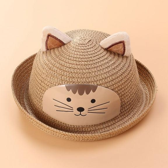 SEWCHICS Beach Hats for Kids Wide Brim Cute Cartoon Cat Hat for Summer Music Festivals 1Set