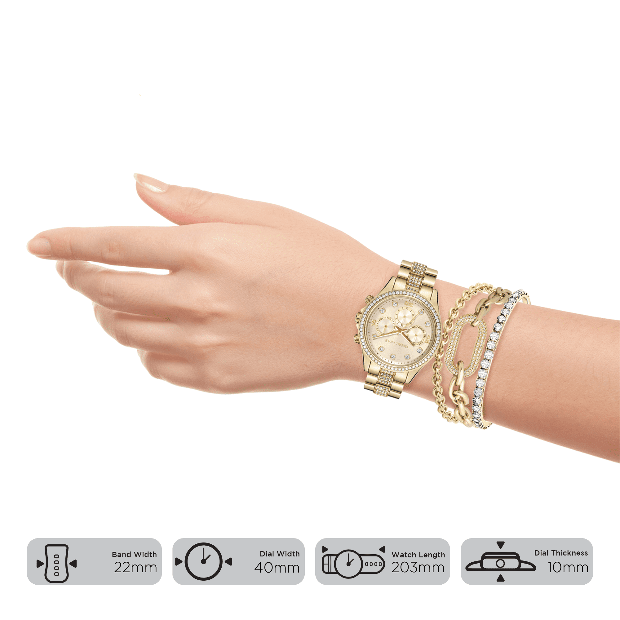 Kendall + Kylie Quartz Movement Crystal Bezel Gold Watch with 3