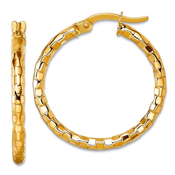 10k Solid Yellow Gold Polished and Textured Hoop Earrings 25x24mm Wide 2.5mm Thick Hoop Earring for Women