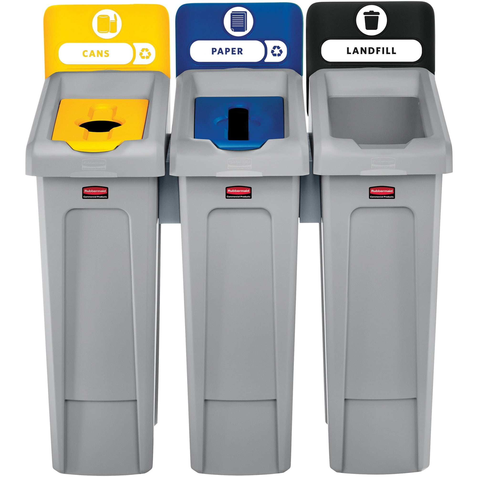 Rubbermaid Commercial Slim Jim Recycling Station Kit, 69 gal, 3-Stream
