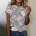 thumbnail image 2 of Jamicy Womens Summer Blouses Gift for Women Womens Dressy Tops Women's Fashion Casual Short Sleeve Flower Print Round Neck Pullover Top Blouse, 2 of 6