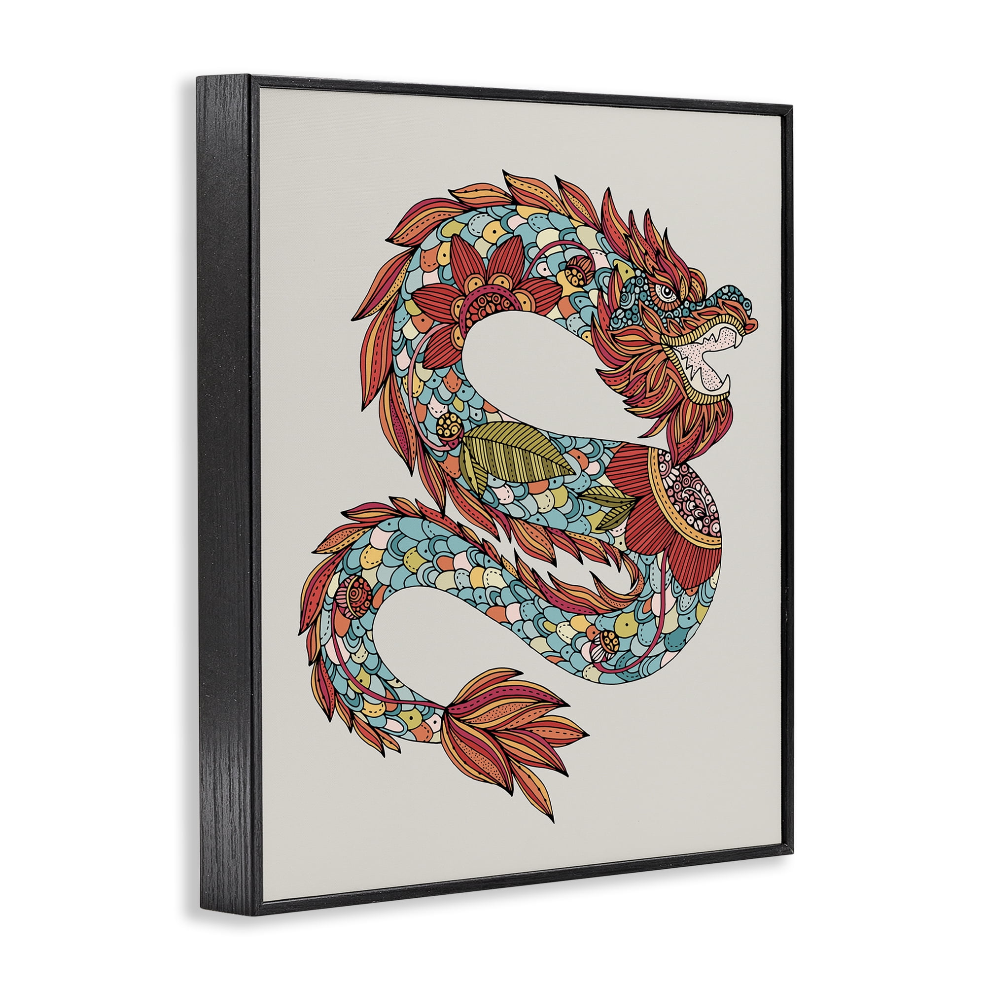 Stupell Industries Detailed Year of Dragon Fairy Tales & Fantasy Painting Black Framed Art Print Wall Art, 24 x 30