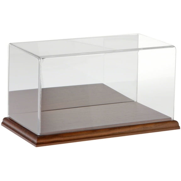 Plymor Clear Acrylic Display Case with Hardwood Base (Mirror Back), 10" W x 5" D x 5" H