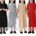 thumbnail image 5 of KAUOD Girls Tulle Long Dress Muslim Mesh Lace Short Sleeve Dresses Teen Kids Crew Neck Soft Eid Prayer Traditional Clothes, 5 of 8