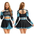 thumbnail image 3 of Aislor Womens Shiny Rhinestone Cheerleading Uniform 2 Piece Set Long Sleeve Crop Top & Skirt For Dance Sky Blue M, 3 of 6