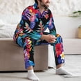 thumbnail image 5 of Wukai Tropical Palm Leaves Men's Long-Sleeve Pajama Set - Comfortable Sleepwear with Button-Down Shirt and Pants-Medium, 5 of 6