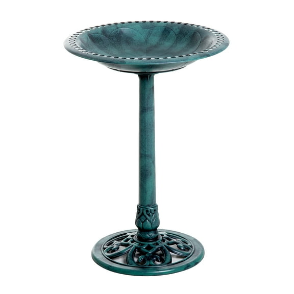 ZephyPaws  Polyresin Antique Outdoor Green Garden Bird Bath and Solar Powered Round Pond Fountain Combo Set,Green