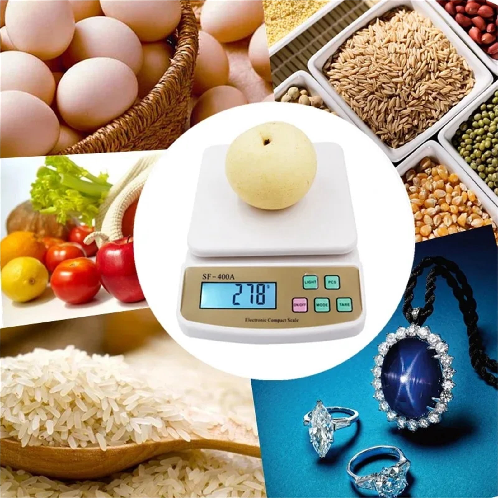 10kg 1g Precision Digital Electronic LCD Display Kitchen Scale Fruit Weight Weighing Balance with Backlight Jewelry Scale SF400A