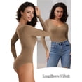 thumbnail image 2 of LELINTA Women's Long Sleeve Bodysuit V Neck Body Suits Seamed Cup Going Out Tops Shirt Ribbed, 2 of 8