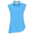 thumbnail image 4 of ZHENHONG Button Down Shirts for Women,Casual Linen Sleeveless Collared Tops Plain Oversized Turn Down Collar Work Blouses,Blue Women Blouses, 4 of 8