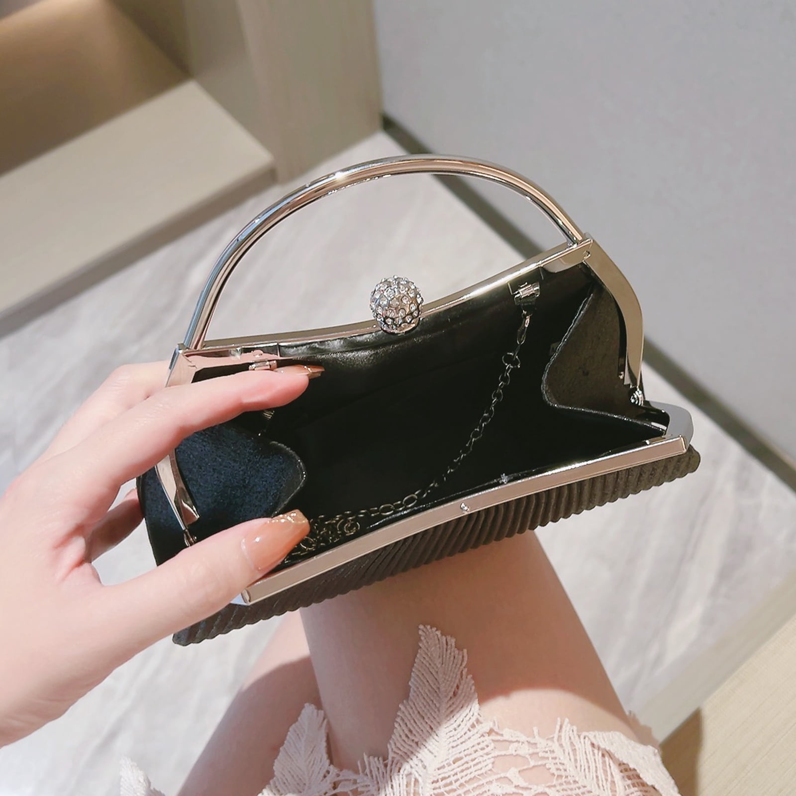 Clutch Purses for Women Evening Bags Party Clutches Handbag With Detachable Chain Strap for Cocktail Party Wedding Purses with Pleated