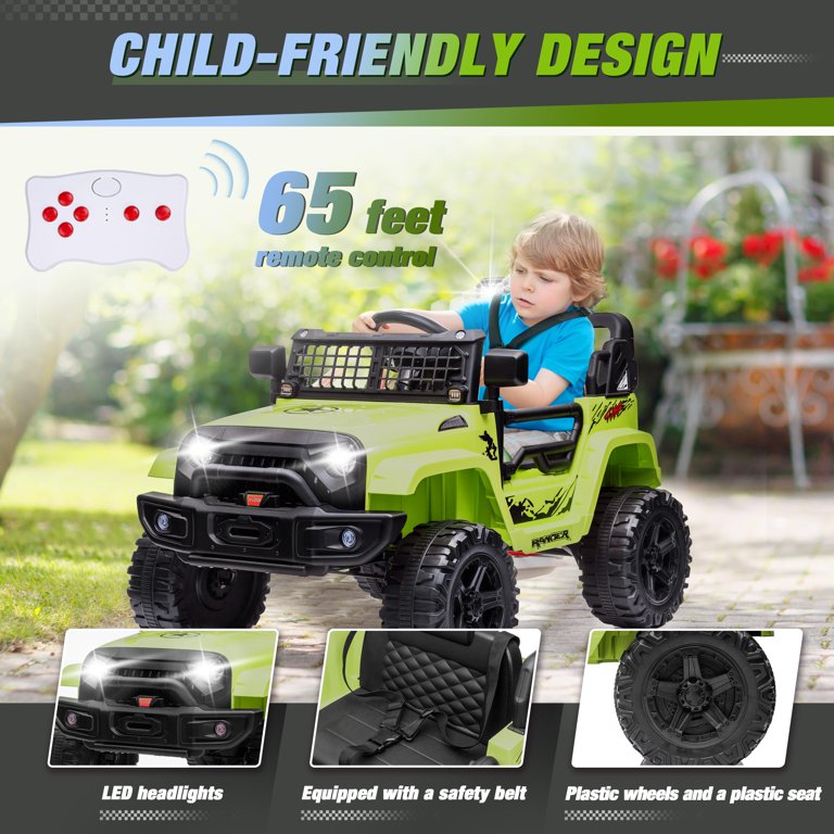 Clovercat 12V Kids Ride On Truck, Remote Control, Spring