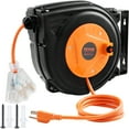 thumbnail image 1 of VEVOR Enrouleur de Rallonge Rétractable, 30 Pi, Cordon d'Alimentation Robuste 16AWG/3C SJTOW, avec Prise à Trois Raccords Éclairée, Disjoncteur 10 A, Homologué ETL, 1 of 9