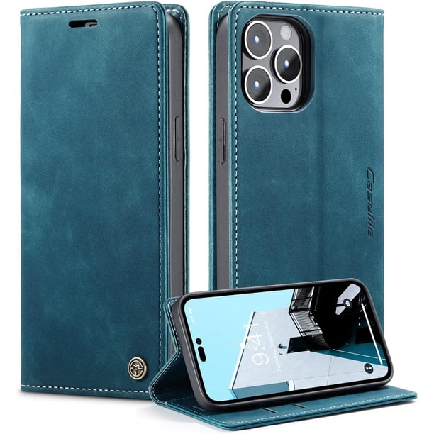 Funda tipo cartera compatible con iPhone 14 Pro Max, funda plegable tipo libro de piel sintética con tarjetero, cierre magnético y función atril para iPhone 14 Pro Max