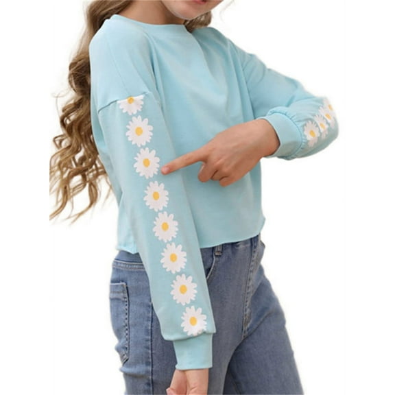 Sunflower Printing Kids Crop Hoodies Children Casual Round Neck Sweatshirt