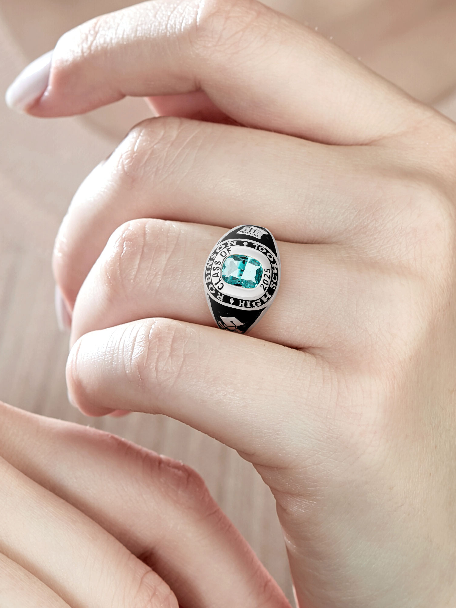 Order Now for 2025 Graduation, Freestyle Women's Cushion Birthstone Class Ring, Personalized, High School or College