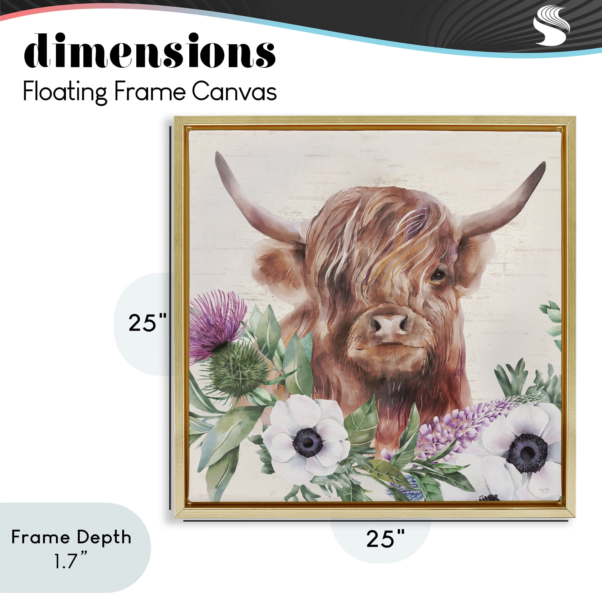 Stupell Industries Penny The Highland Cow Gold Framed Floater Canvas Wall Art, design by Lux + Me Designs