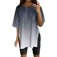 thumbnail image 2 of Women's Oversized Short Sleeve T-Shirt, Long Casual Loose Fit with Side Slits for Yoga, Sports & Summer - Breathable Cotton Blend Comfort Wear, 2 of 5