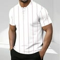 thumbnail image 2 of Mens Band Collar Short Sleeve Henley Shirt Pinstripe Mesh Muscle Fit Quick Dry Summer Top 4-Button Performance Tee Father's Day Gift Casual Outdoor Apparel, 2 of 5