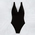 thumbnail image 6 of UTSJKR Women's One Piece Swimsuit Wide Straps V Neck Ruched Textured Ribbed Solid Twist Back Bathing Suit Black S, 6 of 8