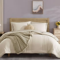 Queen Size Comforter Set 7 Pieces, All Seasons Down Alternative Bedding, Beige Apricot Bed in a Bag with Sheets, Pillowcases & Shams, Soft and Breathable