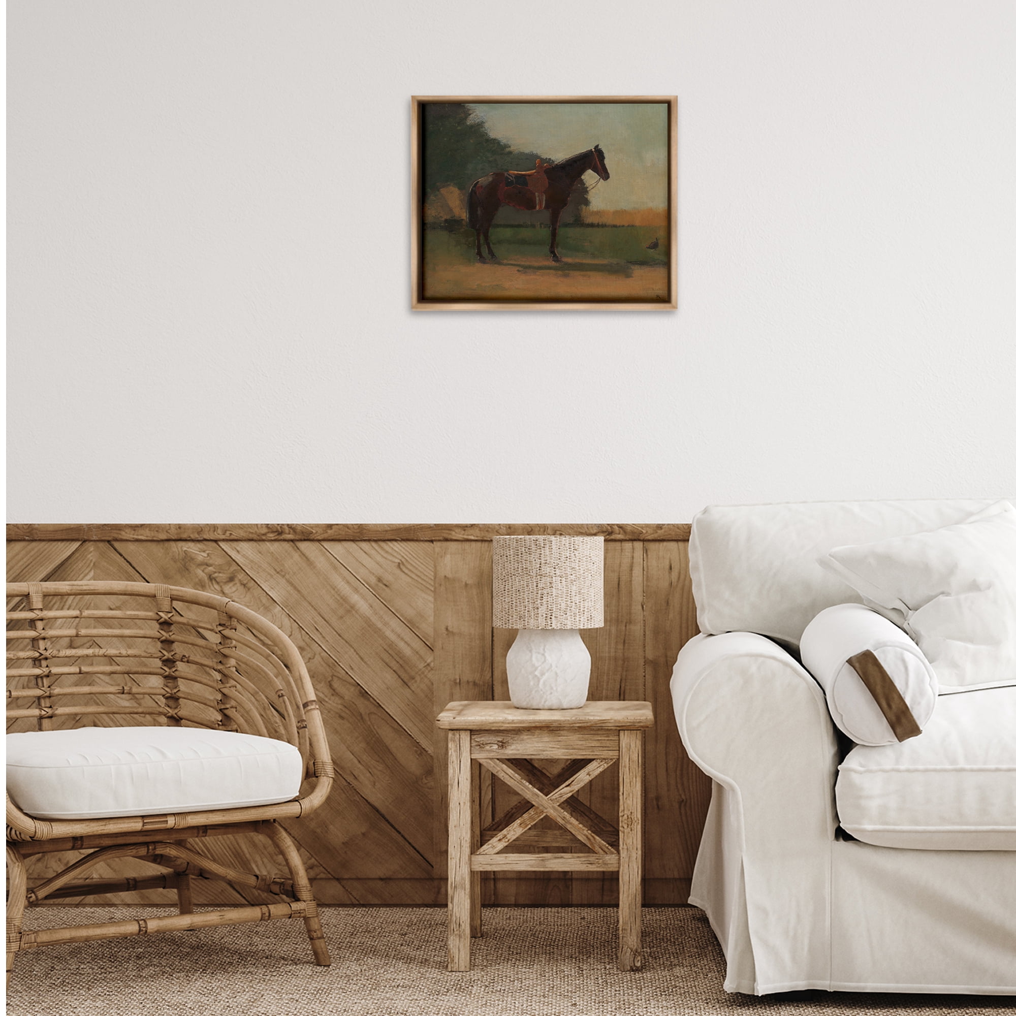 Stupell Industries Racing Horse with Saddle Animals & Insects Painting Brown Floater Framed Canvas Art Print Wall Art, 21 x 17