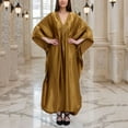thumbnail image 7 of Arnsht Caftans for Women Solid Color Chiffon Plus Size Kaftan Dresses Beach Cover Up V Neck Batwing Sleeve Caftans Loungewear Gold Free Size, 7 of 7