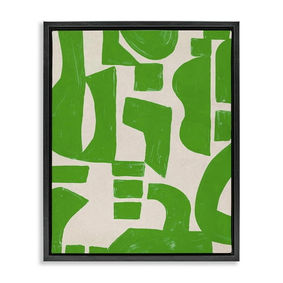 Stupell Industries Green Asymmetrical Shapes Abstract Painting Black Floater Framed Canvas Art Print Wall Art, 17 x 21