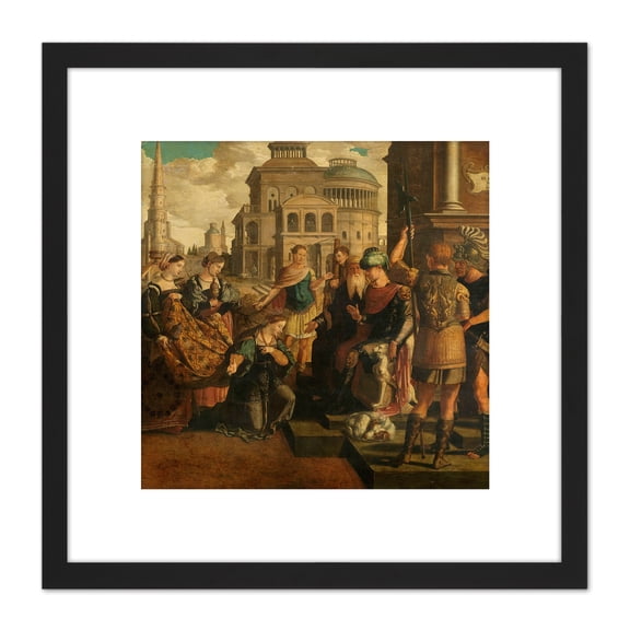 Van Scorel Solomon Queen Sheba 8X8 Inch Square Wooden Framed Wall Art Print Picture with Mount