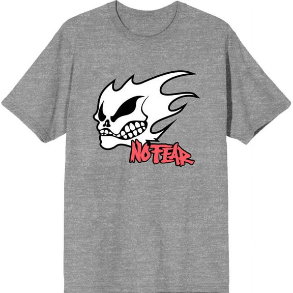 No Fear Fire Skull Logo Adult Heather Gray Crew Neck Short Sleeve Tee-Medium