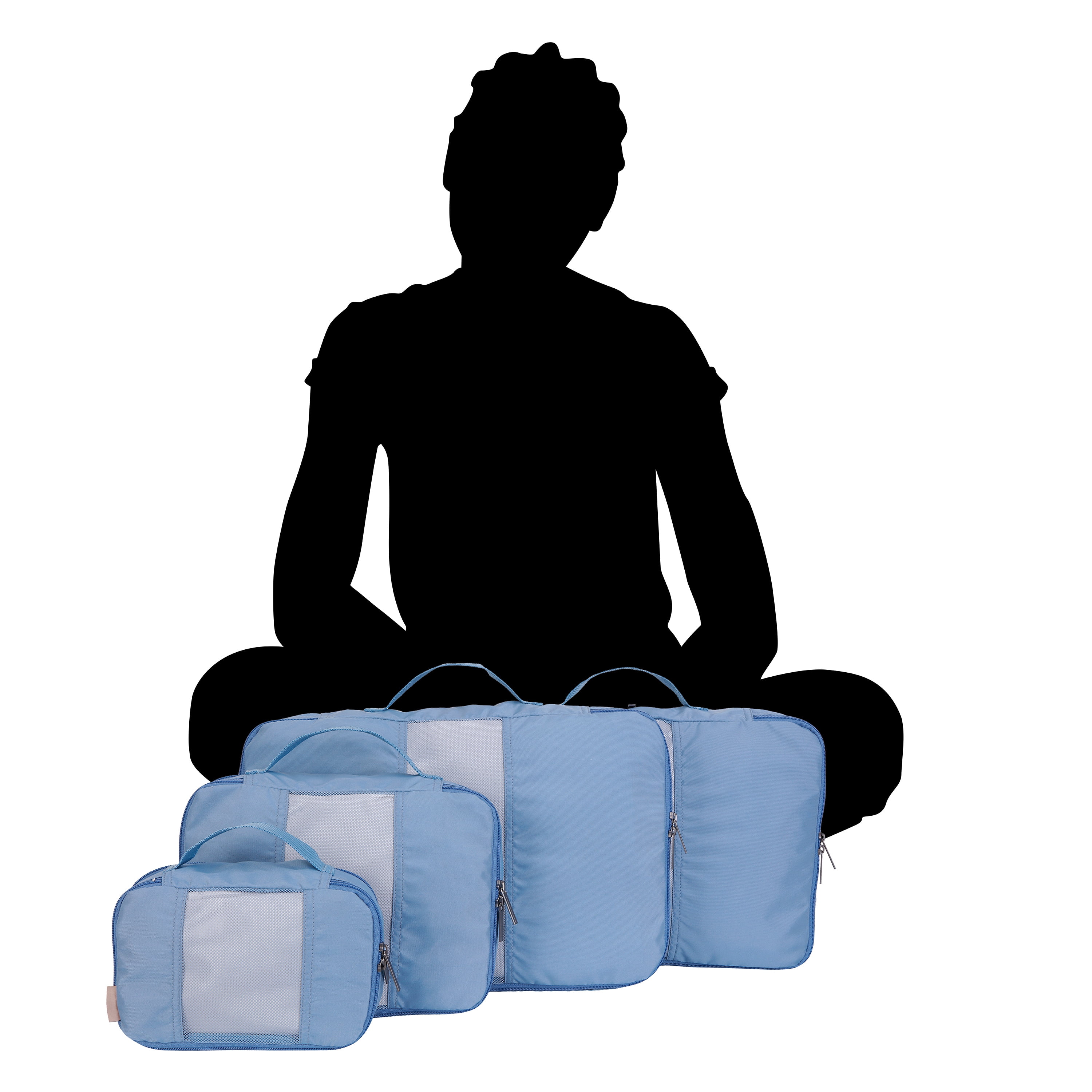 btL Brand 4 Piece Nylon Mesh Front Zippered Expandable Compression Packing Cubes, Blue Shadow