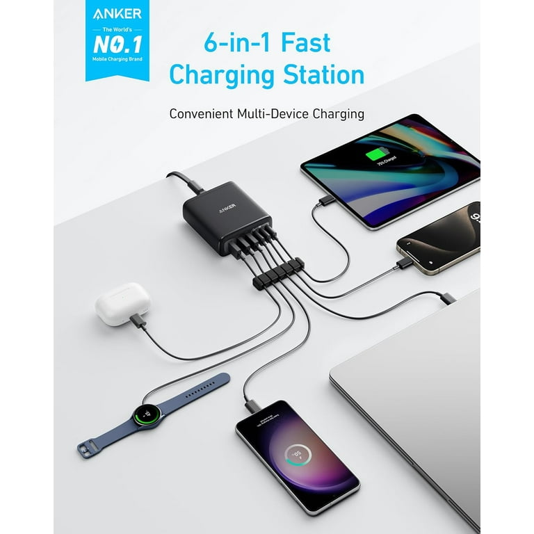 Anker - Power adapter - 112 Watt - 6 output connectors (3 x USB Type A, 3 x USB-C)