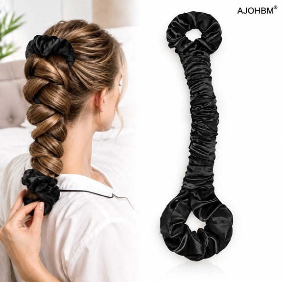 AJOHBM Satin No Heat Hair Curling Rod, Overnight Heatless Curls Maker with Double Scrunchie Loops, Damage-Free Sleep Hair Styling Tool for Long Hair, Soft Heatless Curling Wand