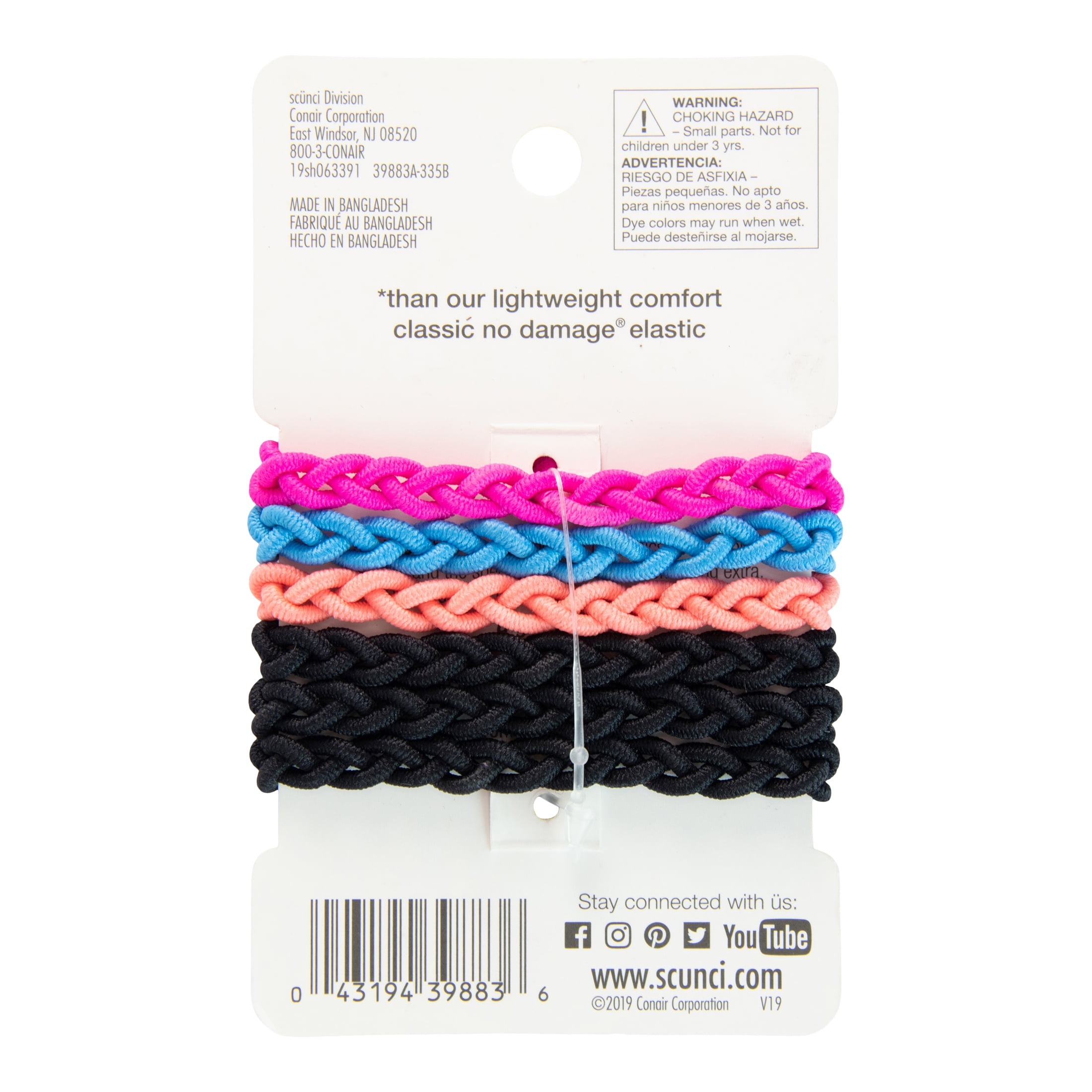 2 Scunci Everyday & Active No Damage Super Comfy 3X Strength Braided Ponytailers 