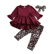 Sunisery 3Pcs Kids Toddler Baby Girl Long Sleeve T-Shirt Tops+Leopard Pants with Headband Outfit Set Autumn Clothes
