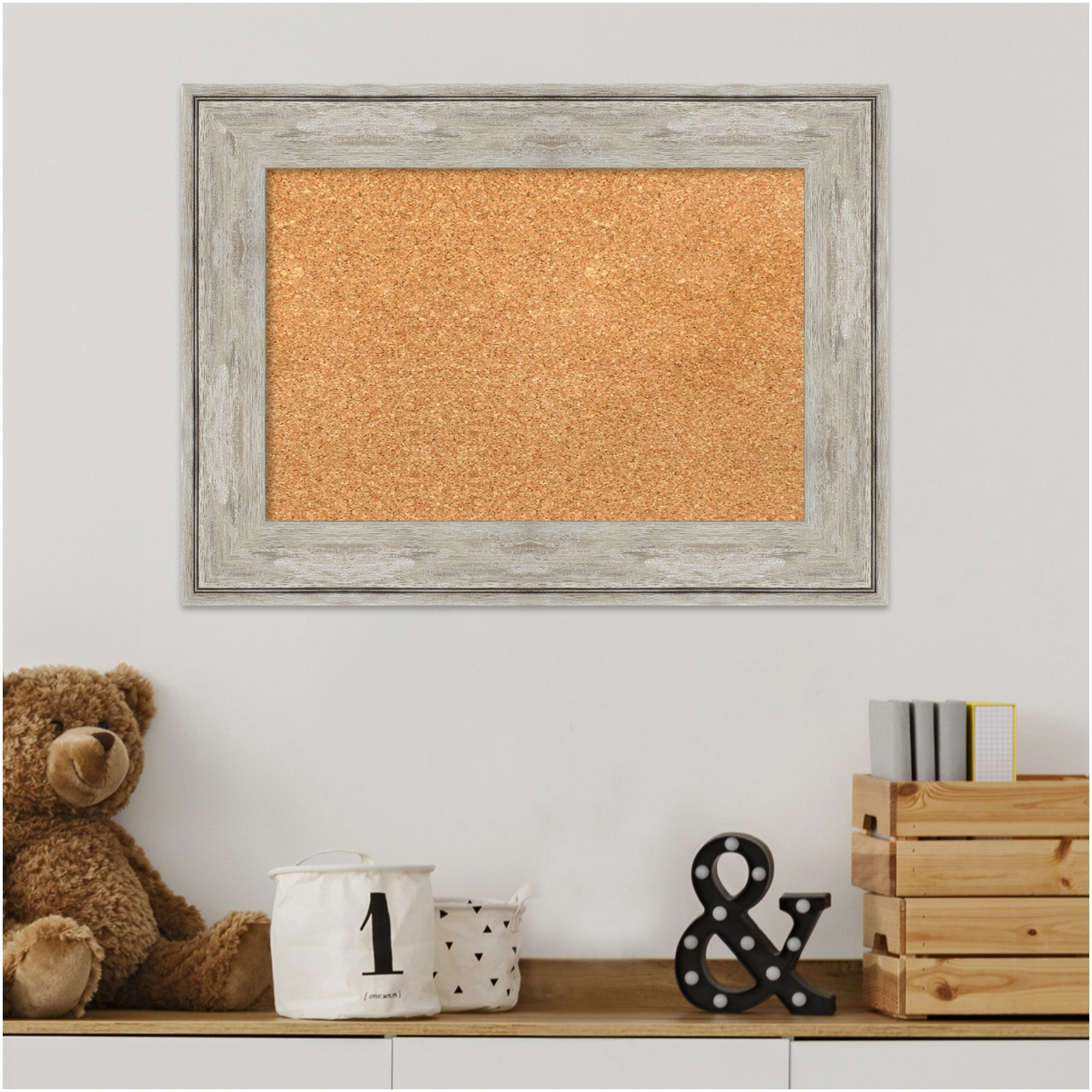 Amanti Art Natural Cork Board Framed Crackled Metallic Bulletin Board 23 in. x 17 in.